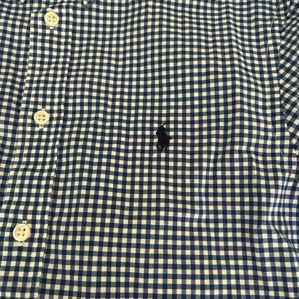 Ralph Lauren Boys Royal Blue Gingham button down long sleeve boys large 14-16